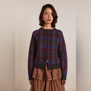 DAMSON MADDER Minah Wool Cardigan in Brushed Check 14